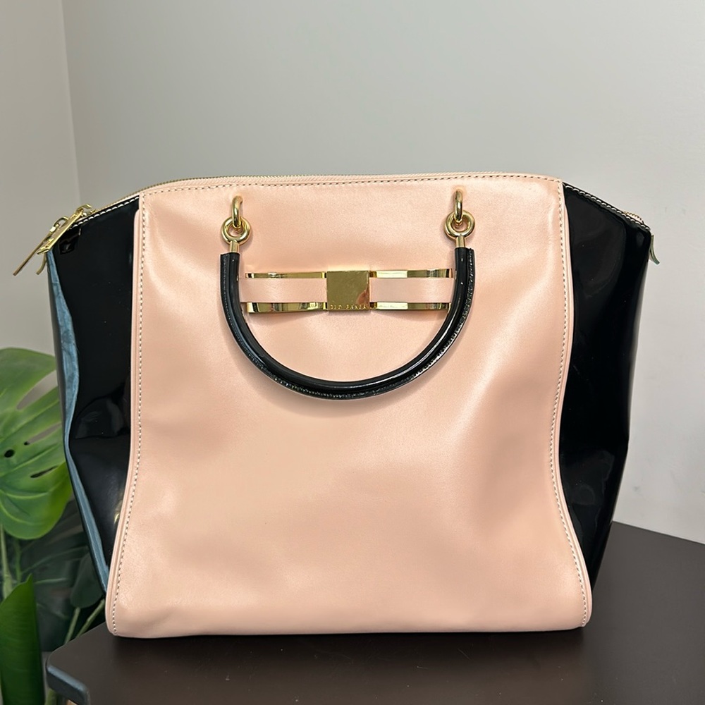 Ted Baker Leather Nude and Black Satchel Purse
